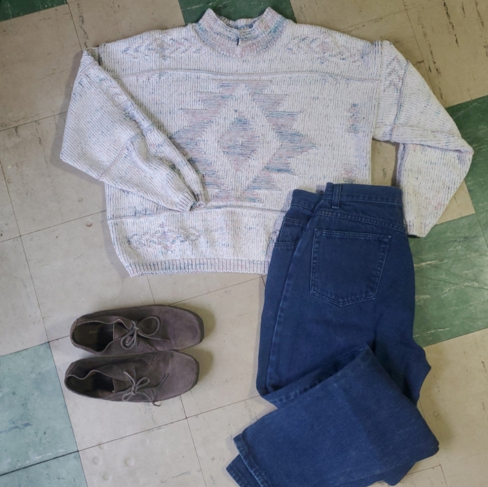 Vintage Knitted Sweater with Southwestern Pattern